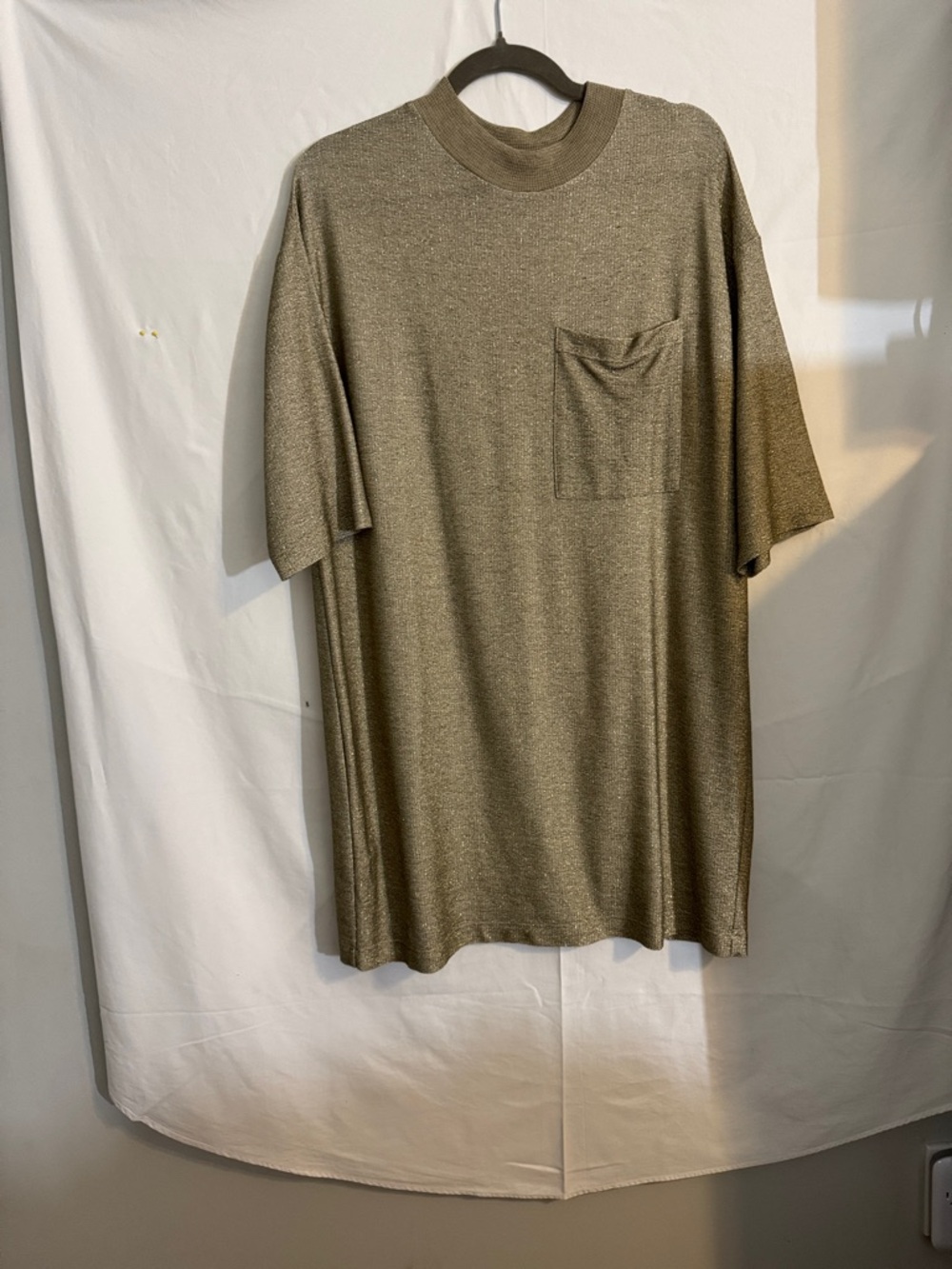 Zara Olive Metallic Pocket Tee - Shimmer Short Sleeve, T-Shirt Dress